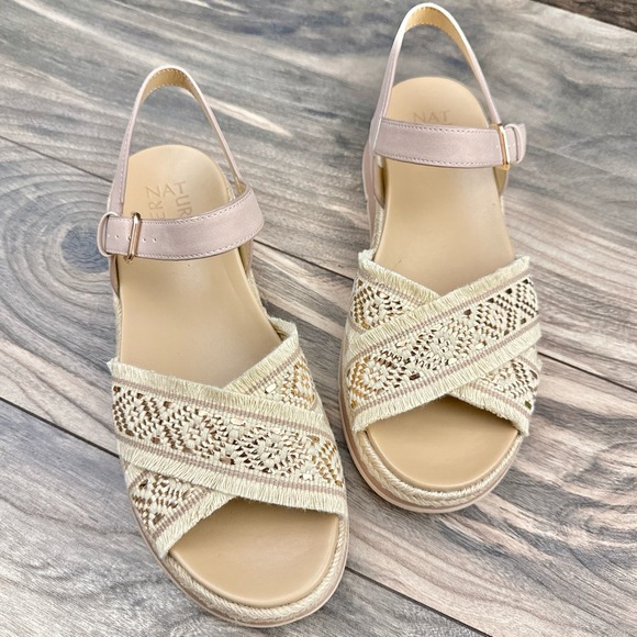 NIB Naturalizer Delaney 2 9M Woven Ankle Strap Comfort Platform Sandal Natural - Picture 2 of 12